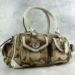 極美品 コーチ ショルダーバッグ ミニボストン シグネチャー レザー ロゴ 白