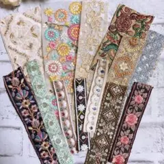 はぎれ　インド刺繍リボン　アソート　パック　2m NO 156