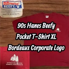 【90s USA古着】ヘインズ ビーフィー ポケT 企業ロゴ ボルドー XLのサムネイル