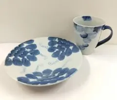 有田焼 古染ぶどう柄 皿 & マグカップ セット