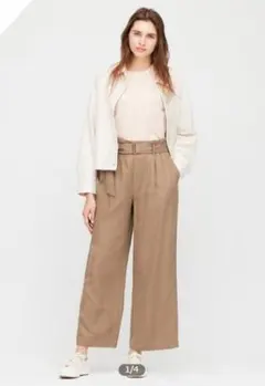◆新品タグ付き ユニクロ ベルテッドリネンレーヨンワイドパンツ 大きいサイズ 麻