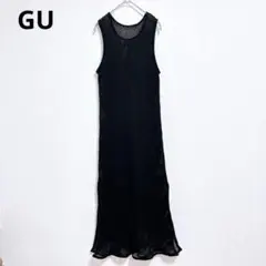 【ジーユー】ニットワンピース　ロングワンピース　タンクトップ　メッシュッシュ　黒のサムネイル