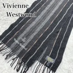 美品 Vivienne Westwood ウールマフラー オーブ刺繍 ストライプ