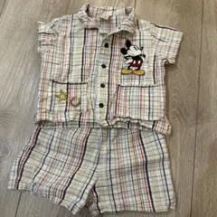 美品★petit main ミッキー チェック セットアップ　70 男の子ベビー