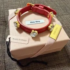 miumiu レッドレザーハートクリスタルブレスレットのサムネイル