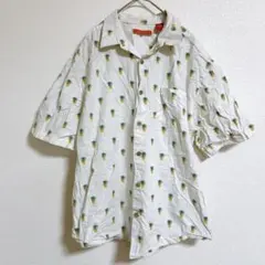 【人気】HAVANERA アロハシャツ L パイナップル柄 総柄 白 コットン