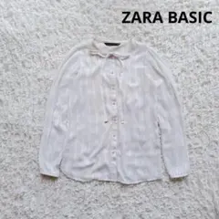 【ZARA BASIC】ザラ シアーブラウス　ストライプ長袖シャツ　リボン付き