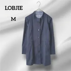 ロブジェ　トレンチコート ボタン付き　裏地チェック　ネイビー　M