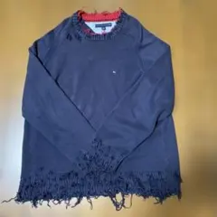 TOMMY HILFIGER ネイビー フリンジセーター L