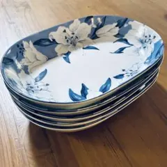 YUKIKO HANAI 花柄陶器製楕円皿5枚セット