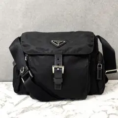 PRADA ショルダーバッグ 三角ロゴ サイドポケット ブラック 白タグ