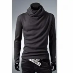 アフガン タートルネック 長袖 Tシャツ カジュアル メンズ 　灰色　Mサイズ