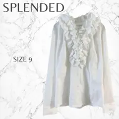 スプレンデッド　フリル付きホワイトシャツ M 上品　胸元ボリューミー　華やか　白