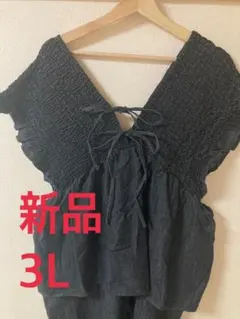 新品　シャーリング　ペプラムサロペット　3L デニム　大きい　ペプラム