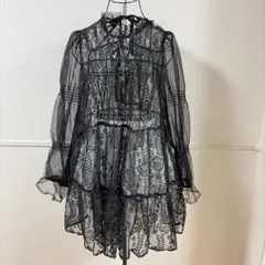 美品 グレースクラス バルーンスリーブレーストップ ブラウス 総レース 