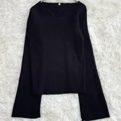リブニットVネックトップス 長袖ニット ブラック　L シンプル　着回し　伸縮性