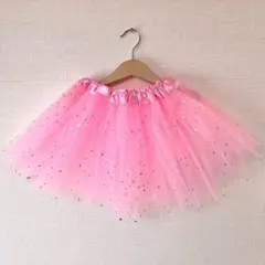 ★難あり★ ピンク色 キラキラ 星ラメ チュチュ チュール スカート ダンス衣装