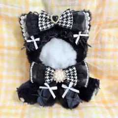 ⑩025.おすわりぬい服　千鳥柄×ブラック　ねこちゃん　10〜12cm