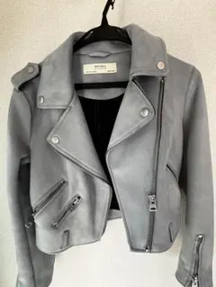 ブルーグレー ライダースジャケット ショート丈