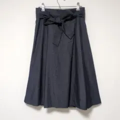 ​【美品】ジュディコレクション リボンベルト付 フレアスカート 38 濃紺のサムネイル
