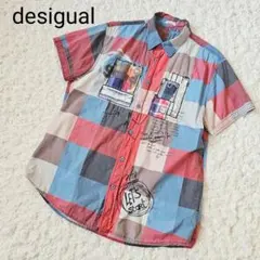 【Desigual】デシグアル パッチワーク風グラフィティシャツ チェック Lのサムネイル