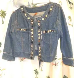 38サイズ　ビジュー　ノーカラー　デニムジャケット
