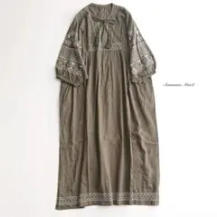 SamansaMos2新品タグ付き ボイル刺繍ワンピース カーキ