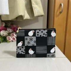 白文鳥　市松模様　鳥柄　ポケットティッシュポーチ　ハンドメイド