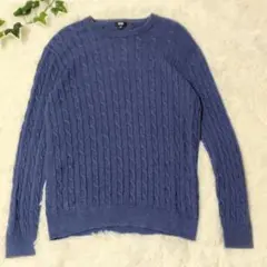 【美品】ユニクロ　カシミヤ混　ケーブルニット　ネイビー