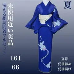 洗える絽訪問着友禅フルセット4点 美品着物+夏正絹帯+夏帯締+夏帯揚げ　ゆったり
