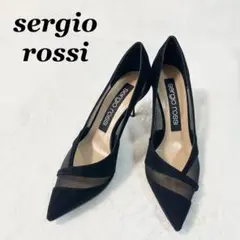 【美品】sergio rossi SR パンプス （37）スエード　黒タグ　BK パンプス ブラック ヒールの高さ: 45mm, sr Prince - Pumps
