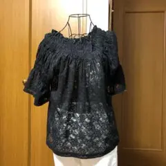 トップス ブラウス LOWRYSFARM 黒 レース 可愛い