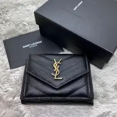 箱付き極美品✨ サンローラン 三つ折り財布 カサンドラ キャビアスキンYSL
