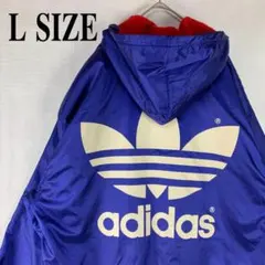 90's  アディダス 裏ボア デサント製 ベンチコート ビッグロゴ ブルー L