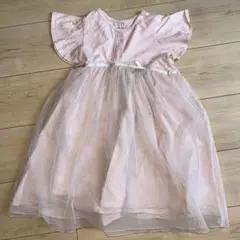 ピンク フレアスリーブ チュールワンピース