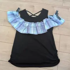 福助×しまむら フリル付き黒Tシャツ 100cm~