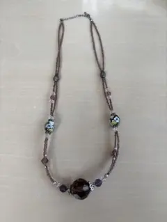 ガラスビーズ ネックレス パープル ロングネックレス 63cm