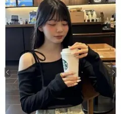 GRL グレイル リボンワンショルテレコリブトップス[gn310]