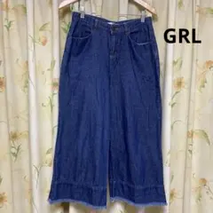 GRL ジーンズ デニム ワイドパンツ ガウチョパンツ パンツ フリンジ裾