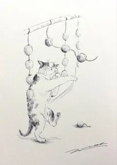 猫の絵　原画　ボクシング