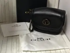 保存袋付美品オールドコーチCOACH ブラックレザーコインケースキーホルダー本物