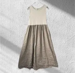 ビーミングバイビームス ノースリーブ リブ 異素材 切り替え ロング ワンピース