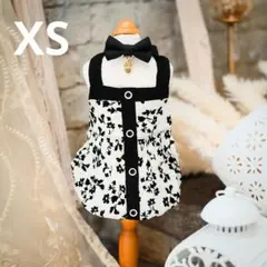 モノトーン 小花柄 フラワーバルーンワンピース キャミソール 犬服 夏服 XS
