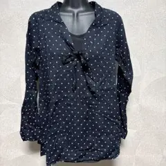 美品 GLOBAL WORK ドット柄カットソー 水玉 長袖シャツ ブラック M