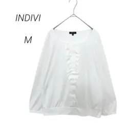 インディビ　カットソー フリル 白 M上品 清楚 春夏　0822