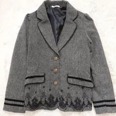 【​アクシーズファム】 ツイードジャケット 刺繍 レース パフスリーブ ​　L