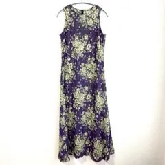 バラ柄 花柄 フラワープリント ノースリーブ ロングワンピース 
