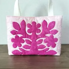 ハワイアンキルト　バッグ　プルメリア　ハンドメイド