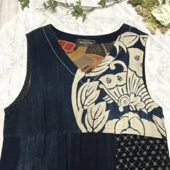 【絣,型染め,幟旗】チュニックワンピース【古布リメイク・ハンドメイド】