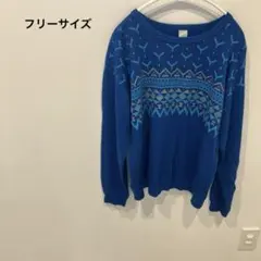 冬物セール✨️幾何学模様【フリーサイズ】青 ブルー 長袖ニット 冬服 おしゃれ